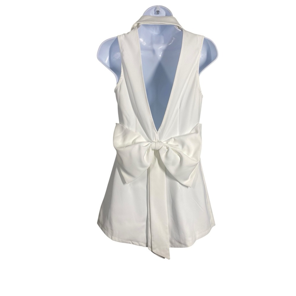 Lulus Upscale Individual White Collared Backless Bow Romper Women's Size XS - Picture 10 of 11